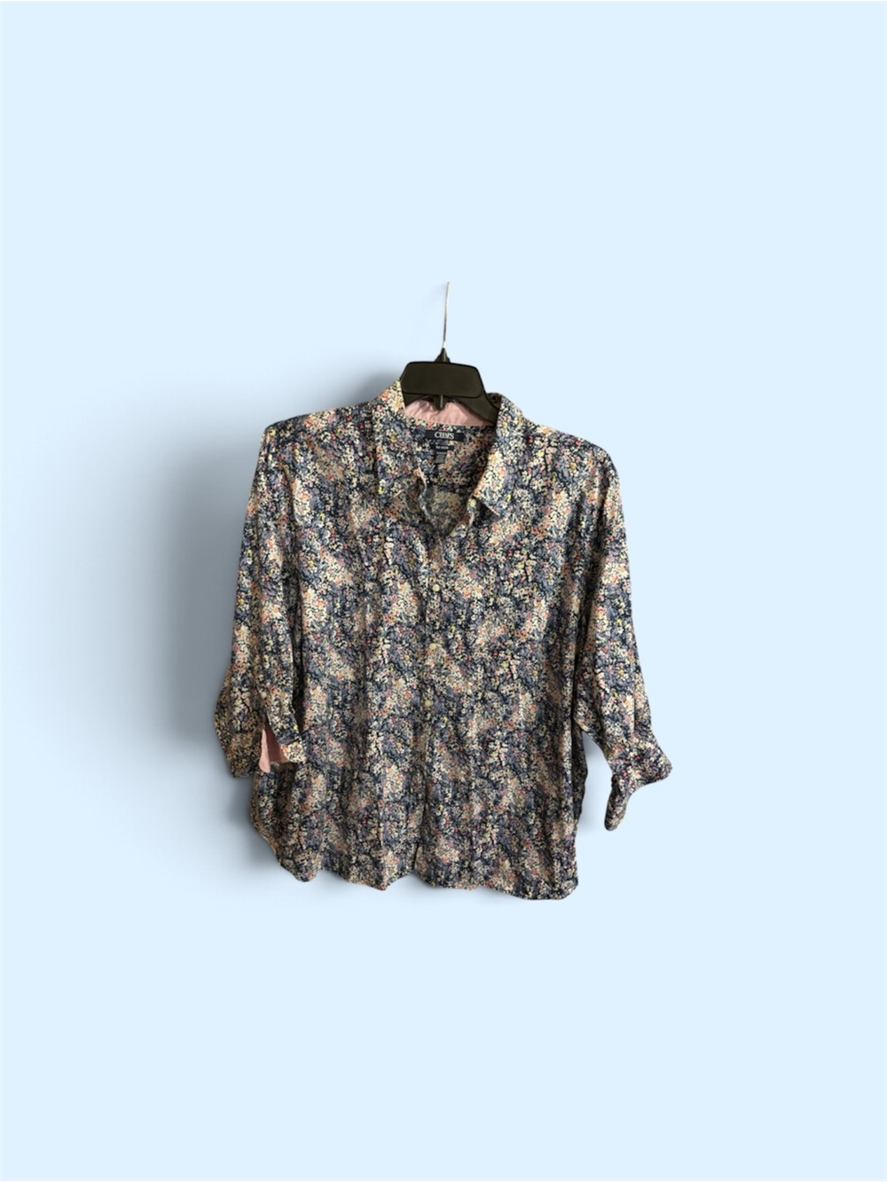 Chaps Navy and Pink Floral Button-Down Shirt
